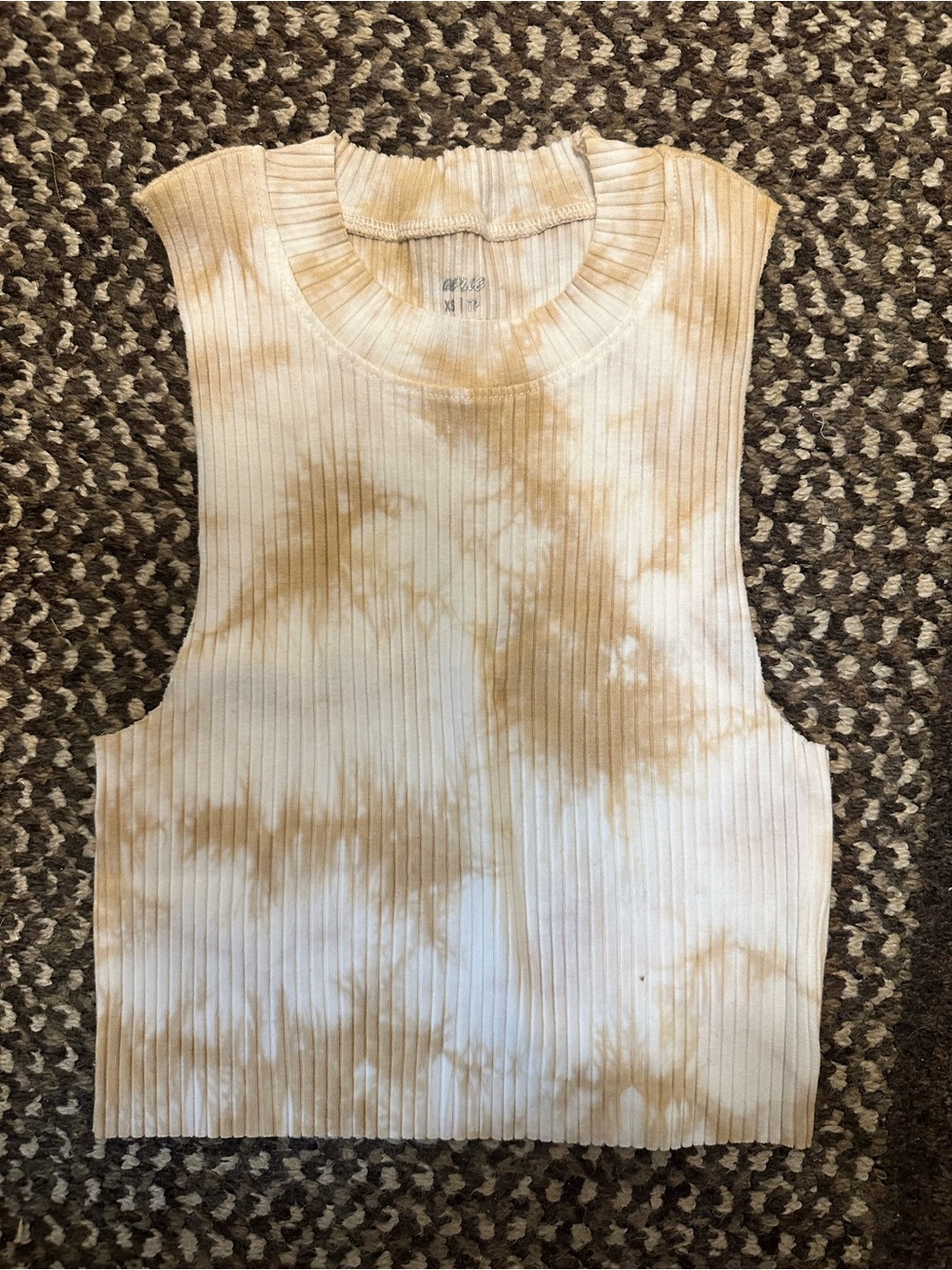 Aerie Brown Tie Dye Ribbed High Neck Crop Tank Top Size XS NWT